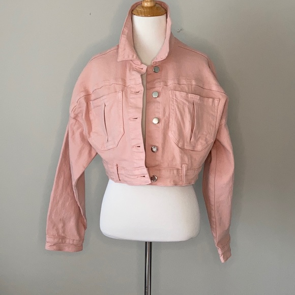 Fashion Nova Jackets & Blazers - Fashion Nova Cropped Pink Denim Jacket size Med
